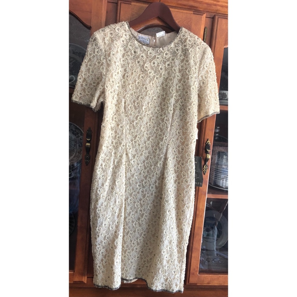 Vintage Sténay Ivory Pearl Beaded Sheath Dress